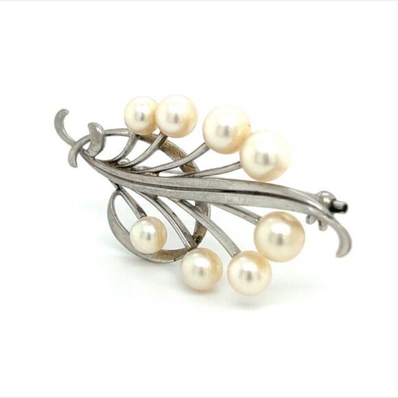 Mikimoto Estate Akoya Pearl Brooch Pin Sterling Silver 7.10 mm M277 - Picture 9 of 12